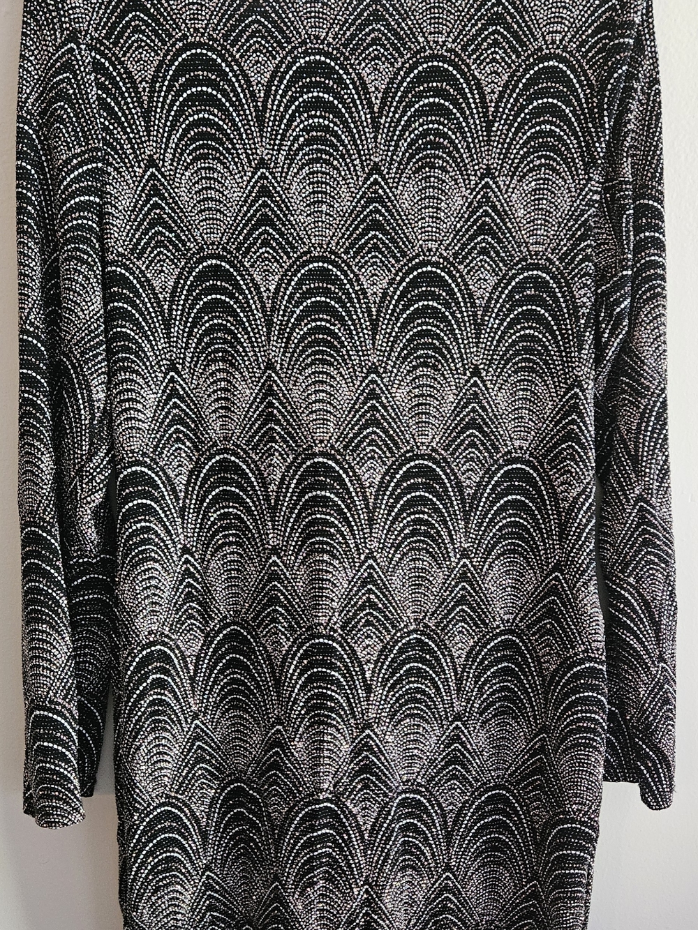 iris Black Dress with white And Silver Sequin Detail